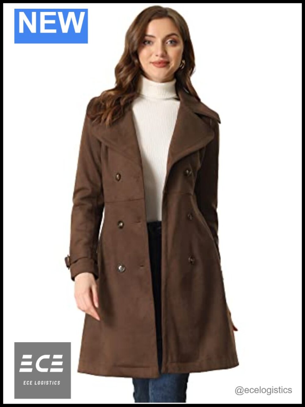 Faux Suede Trench Coat Belted Overcoat Fall Winter Office